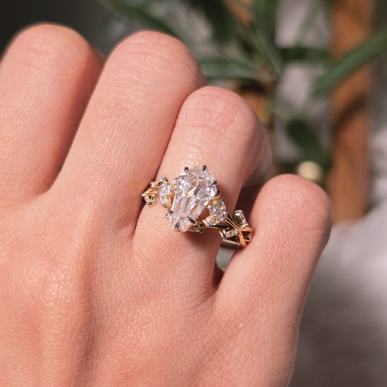 coffin cut lab grown diamond engagment ring