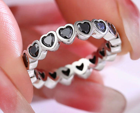 black diamond heart shape wedding band