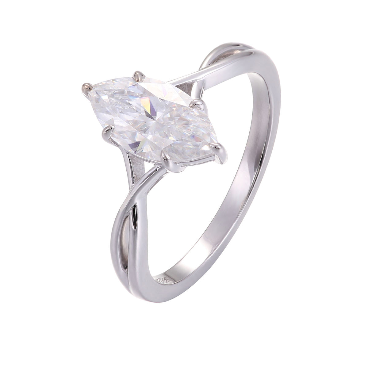 2ct marquise cut moissanite engagement ring in 14k white gold solitaire setting for women featuring brilliant diamond alternative gemstone