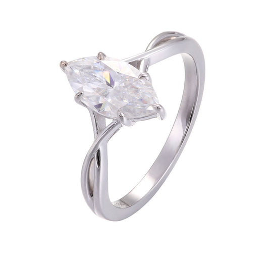 2CT marquise cut moissanite engagement ring in 14K white gold solitaire setting for women featuring brilliant diamond alternative gemstone