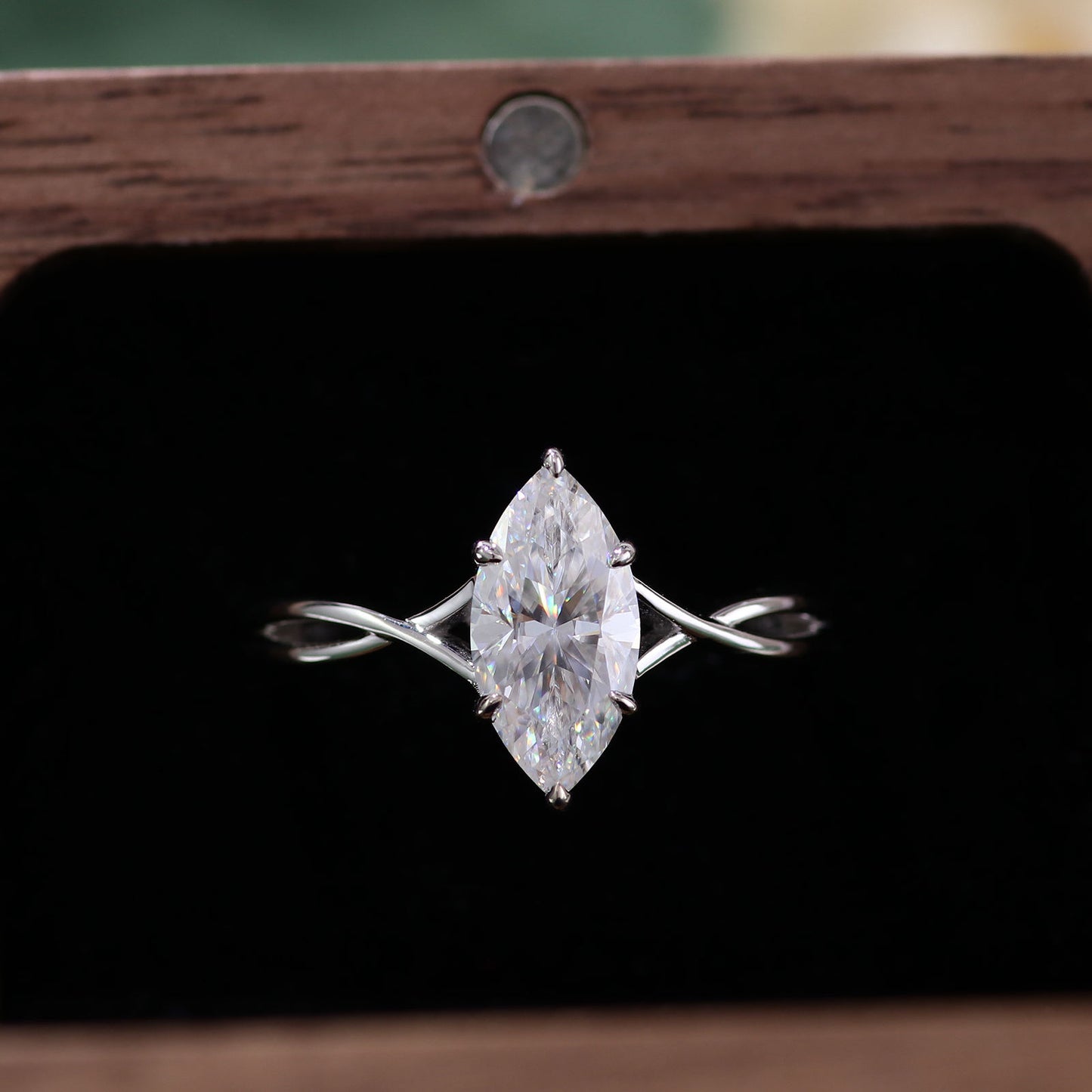 2ct marquise cut moissanite engagement ring in 14k white gold solitaire setting for women featuring brilliant diamond alternative gemstone