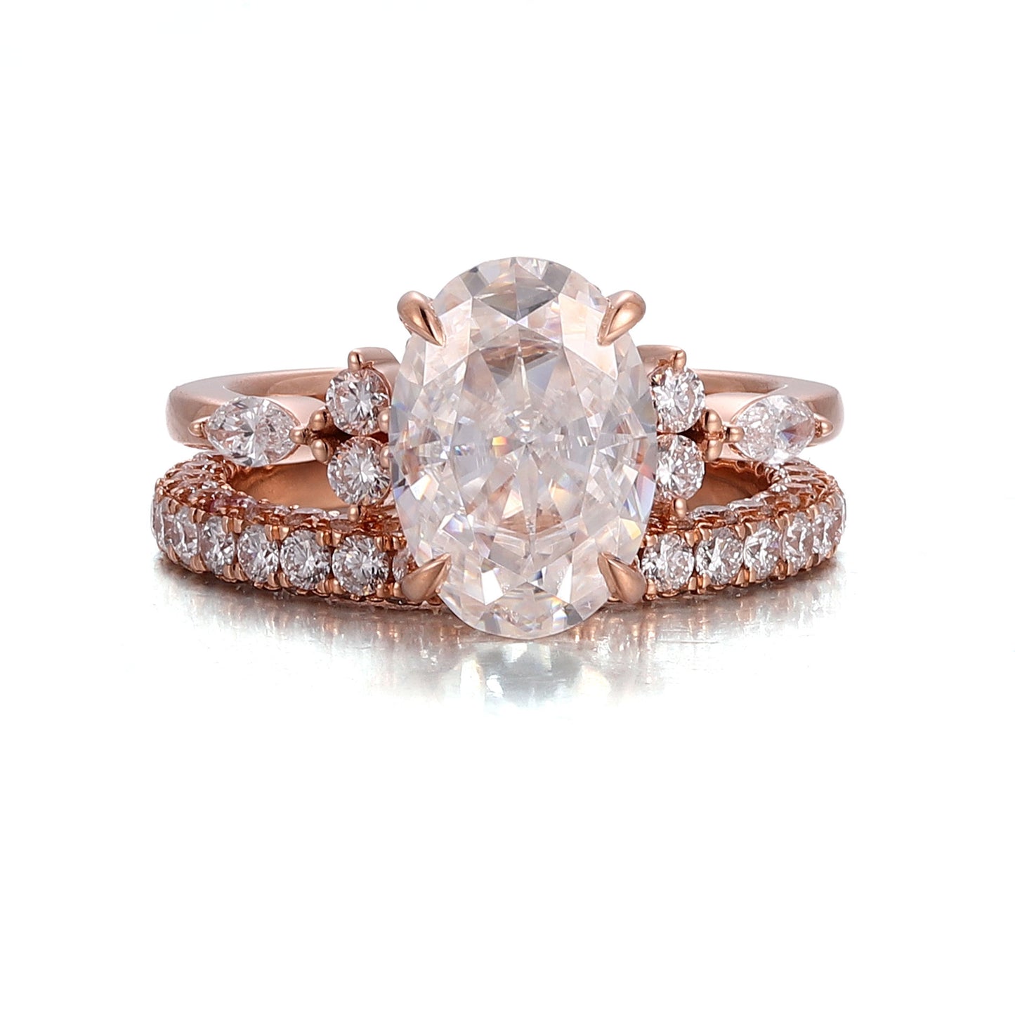oval solitaire engagement ring - minimalist wedding band set