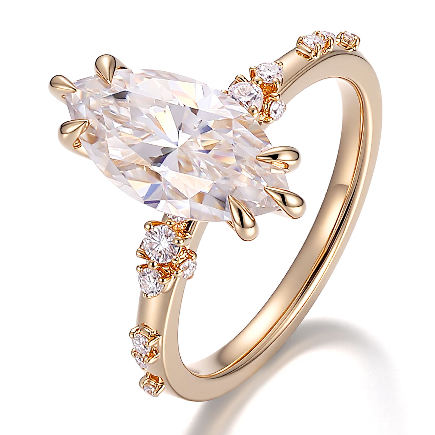 marquise moissanite engagement ring in 14k rose gold | diamond accent ring