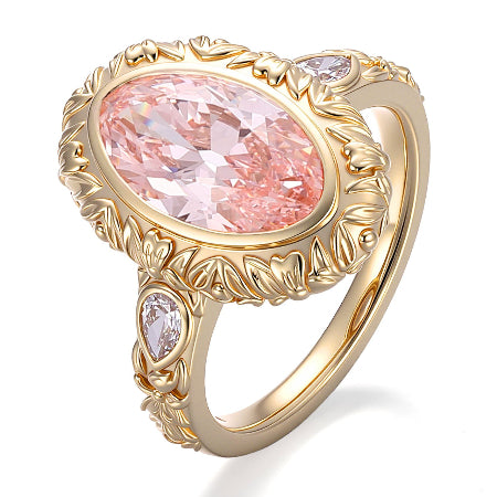 pink oval cut lab grown engagement ring