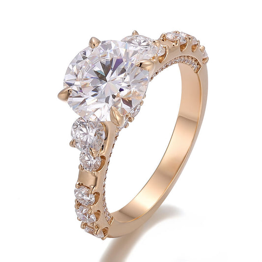 Round Moissanite Engagement Ring | 14K Solid Gold Solitaire Ring