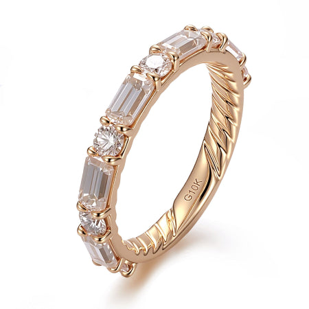 baguette and round cut wedding band in 14k gold