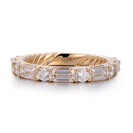 Baguette and Round Cut Wedding Band in 14K Gold