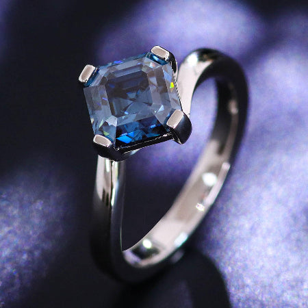 Princess Cut Blue Sapphire Solitaire Engagement Ring in Solid White Gold with Twisted Band