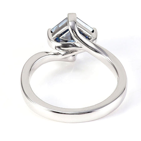 Princess Cut Blue Sapphire Solitaire Engagement Ring in Solid White Gold with Twisted Band