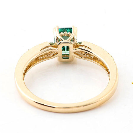 Emerald Cut Green Sapphire Engagement Ring in Solid Yellow Gold with Diamond Accent Band for Women