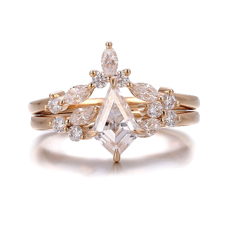 minimalist kite shape bridal set elegant engagement ring