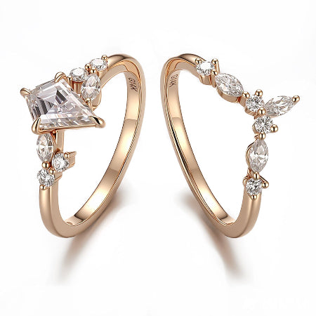 minimalist kite shape bridal set elegant engagement ring