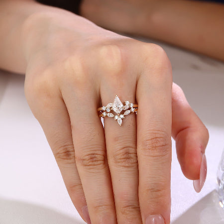 minimalist kite shape bridal set elegant engagement ring