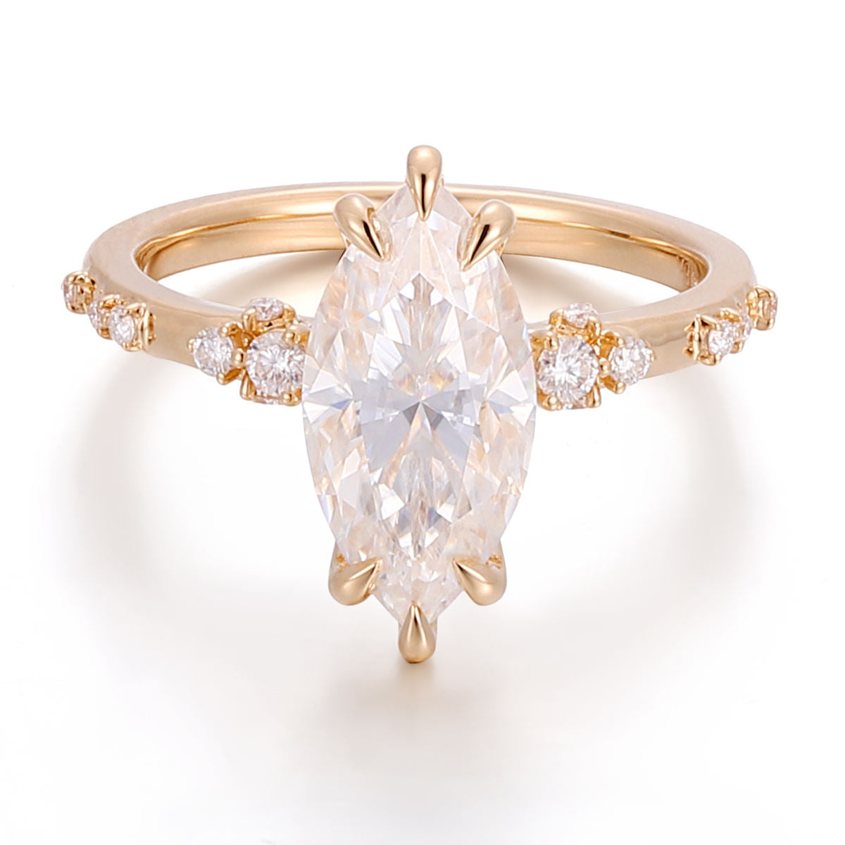 marquise moissanite engagement ring in 14k rose gold | diamond accent ring