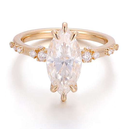 Marquise Moissanite Engagement Ring in 14K Rose Gold | Diamond Accent Ring