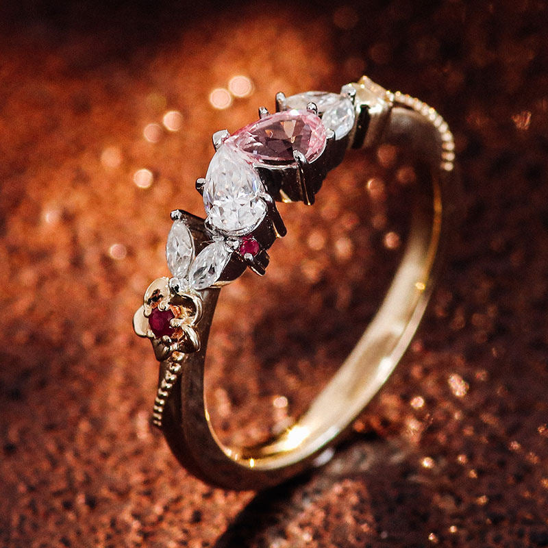 pink pear diamond toi et moi ring | 14k solid gold floral engagement ring