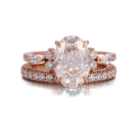 oval solitaire engagement ring - minimalist wedding band set