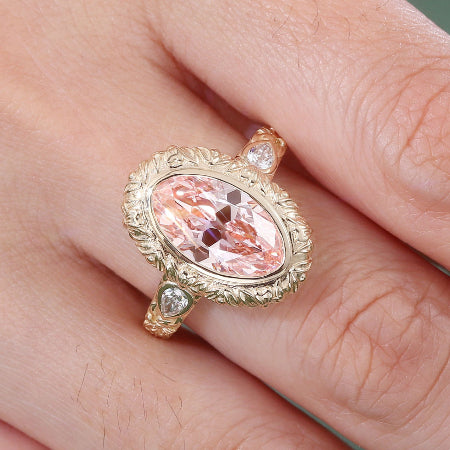 pink oval cut lab grown engagement ring