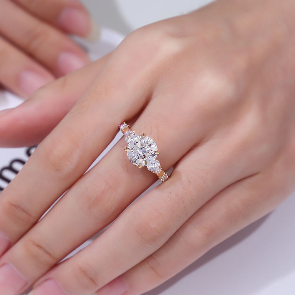 round moissanite engagement ring | 14k solid gold solitaire ring