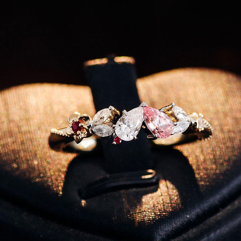 pink pear diamond toi et moi ring | 14k solid gold floral engagement ring