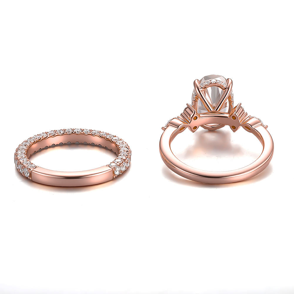 oval solitaire engagement ring - minimalist wedding band set