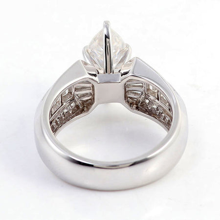 3ct marquise cut moissanite engagement ring in 14k white gold with baguette and round accent stones, vintage luxury bridal ring for women.