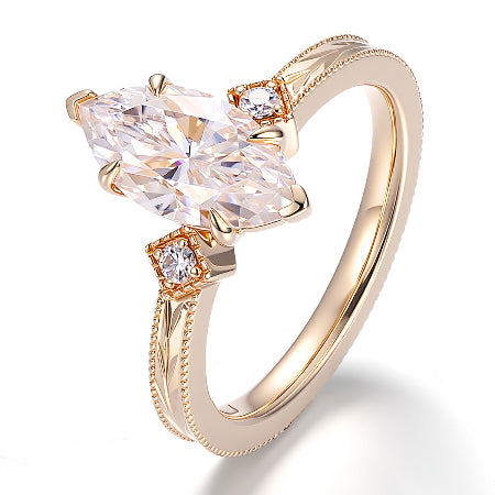 vintage marquise cut engagement ring | elegant milgrain solitaire ring