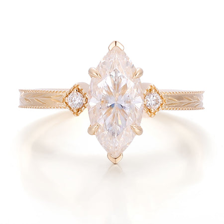 vintage marquise cut engagement ring | elegant milgrain solitaire ring