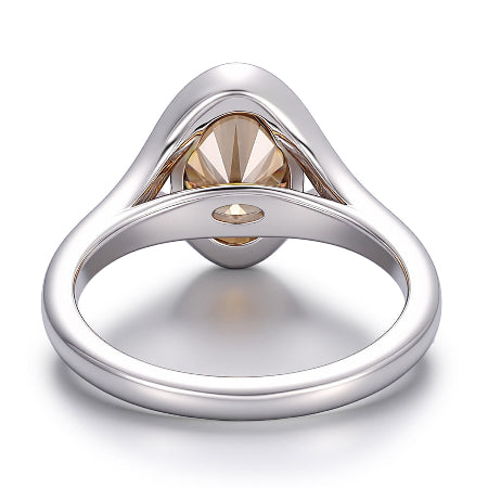oval champagne diamond bezel engagement ring in solid white gold minimalist solitaire ring for women