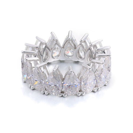 14k solid gold pear diamond eternity wedding band featuring full eternity pear-cut diamonds. luxury anniversary ring, stackable bridal band, and handmade fine jewelry.