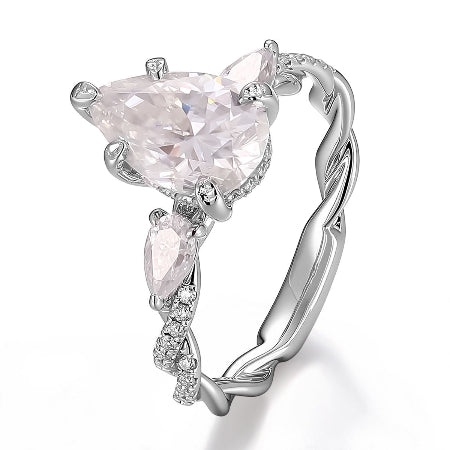 pear cut diamond engagement ring in white gold | vintage inspired bridal ring