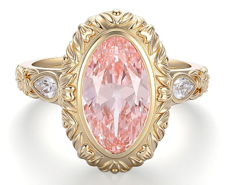 pink oval cut lab grown engagement ring