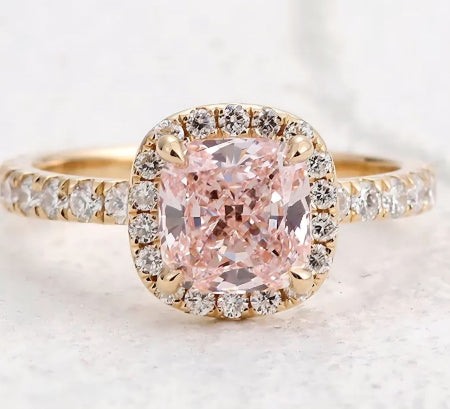 Pink Cushion Cut  Engagement Ring In Compass Prong Style
