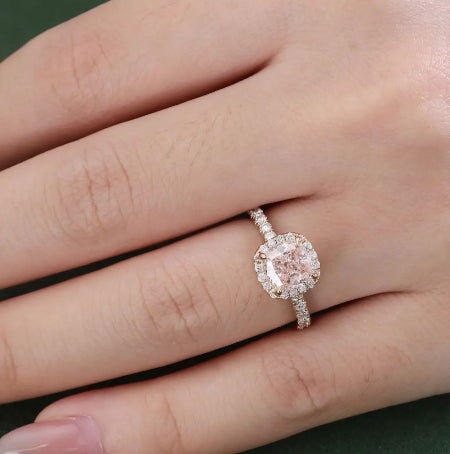 pink cushion cut  engagement ring in compass prong style