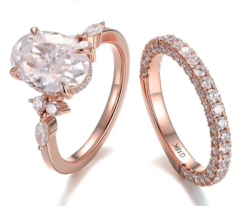 oval solitaire engagement ring - minimalist wedding band set