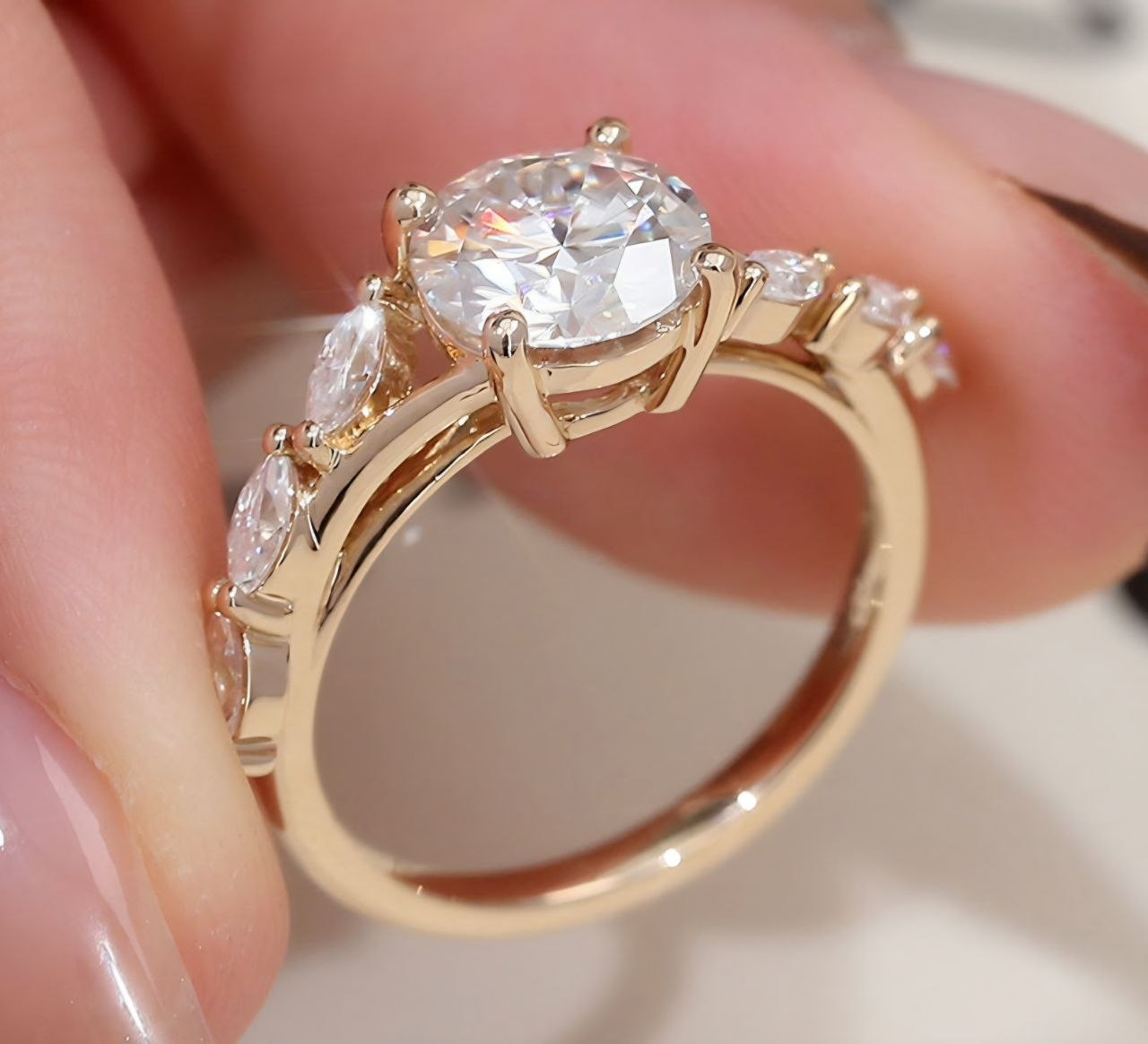 round moissanite engagement ring | 14k solid gold solitaire ring