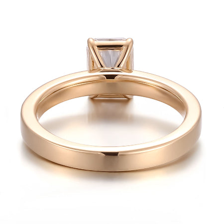 Radiant cut solitaire engagement ring in 14K solid yellow gold with minimalist polished band