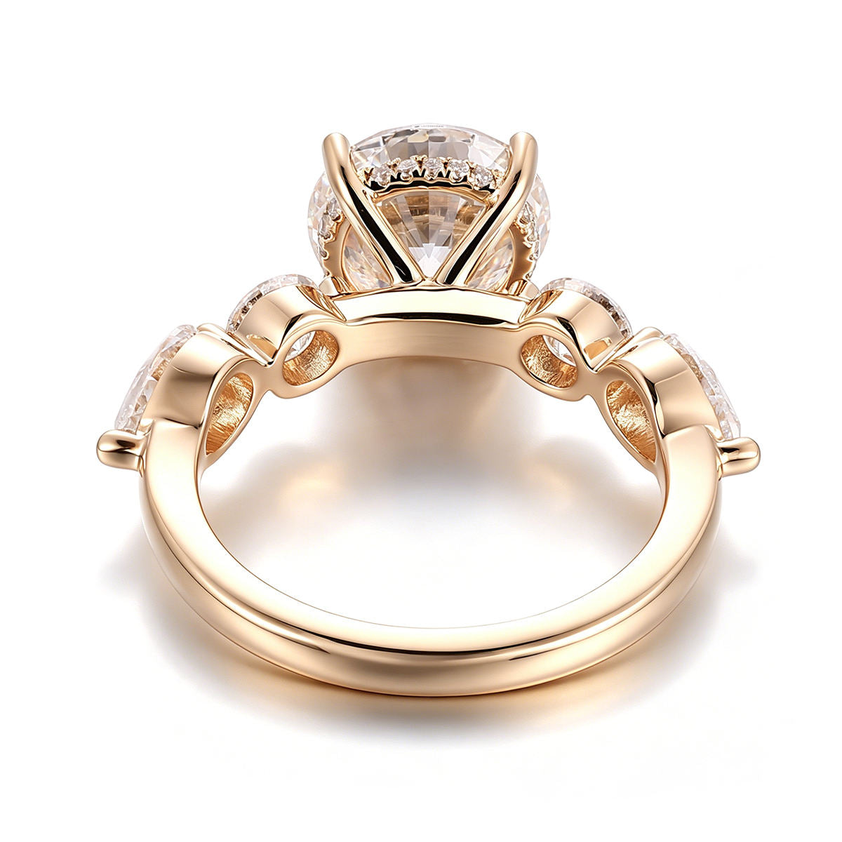 round brilliant lab diamond five stone engagement ring in solid 14k yellow gold