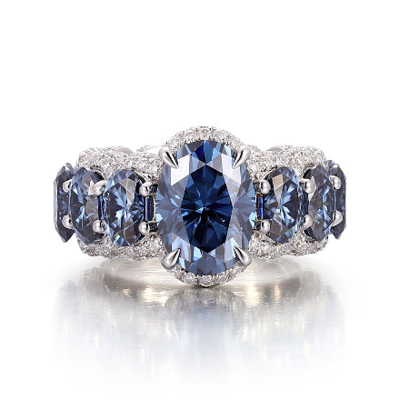 Oval Blue Sapphire Engagement Ring | Luxury Halo Diamond Ring