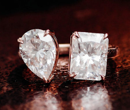 Toi et Moi Pear and Radiant Cut Diamond Engagement Ring in Solid Rose Gold Two Stone Promise Ring for Women