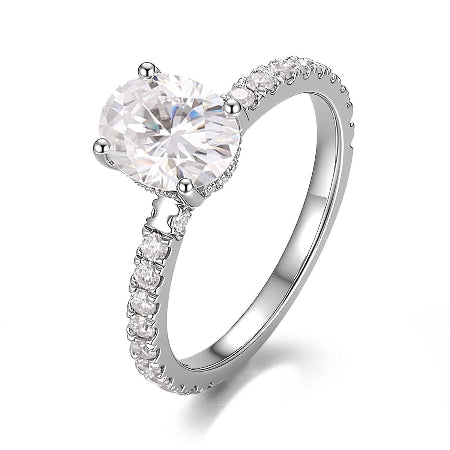 classic comfort fit cathedral oval cut moissanite engagement ring
