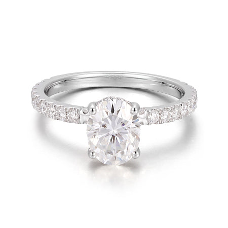 Classic Comfort Fit Cathedral Oval Cut Moissanite Engagement Ring