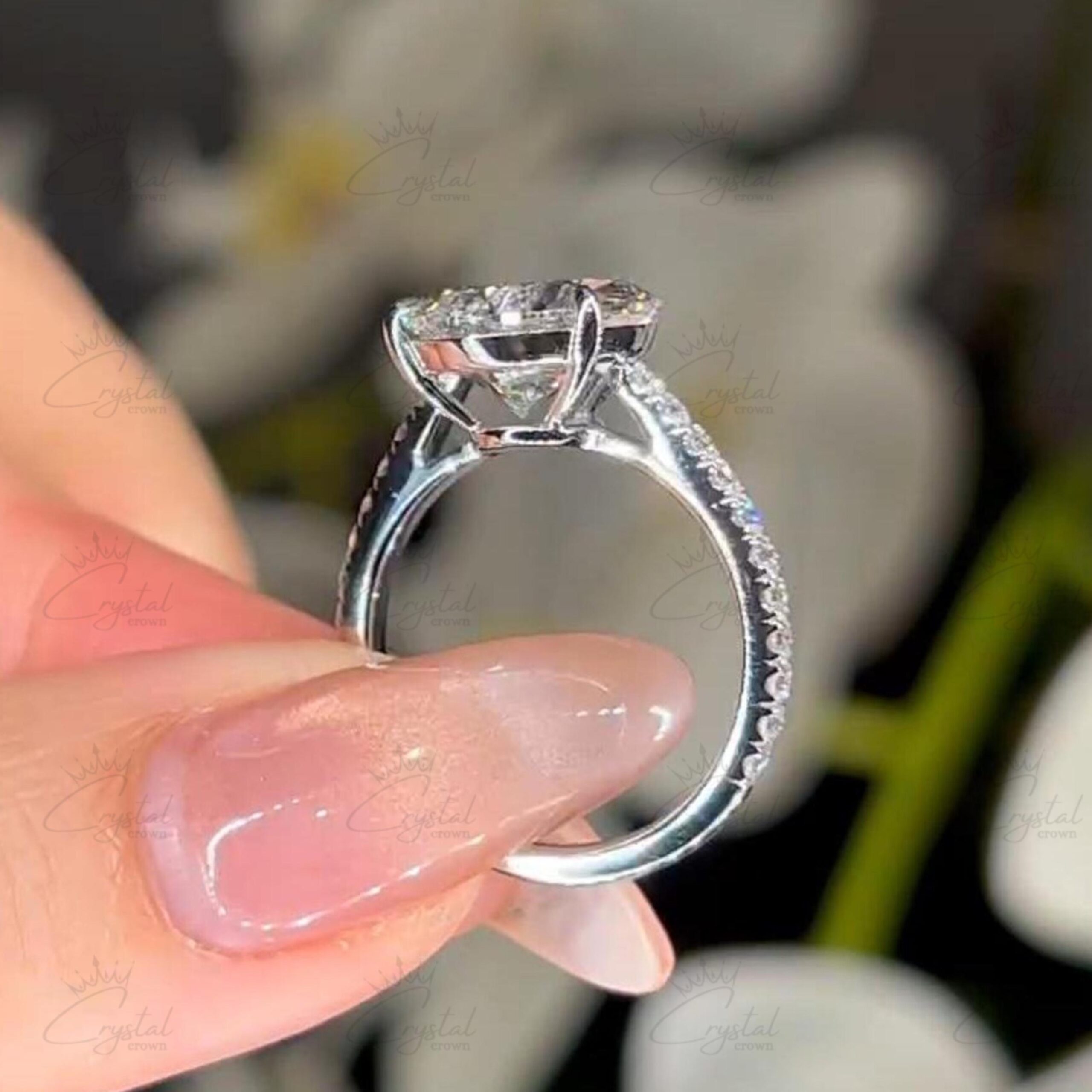 Unique 5 CT Pear Cut Moissanite Diamond Engagement Ring 14K Solid White Gold Beautiful Pave Diamond Setting Ring Gift For Her Wedding Ring