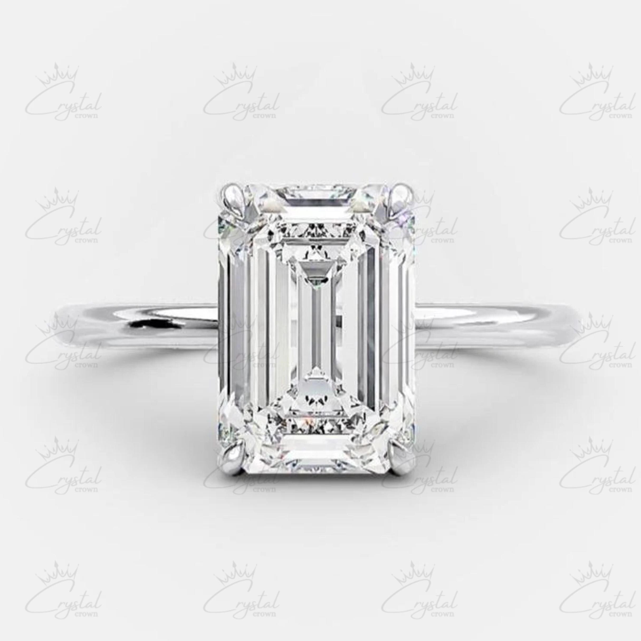 3CT Elongated Emerald Cut Moissanite Engagement Ring 14K Solid Gold Solitaire Ring Emerald Cut Diamond Wedding Ring Anniversary Ring